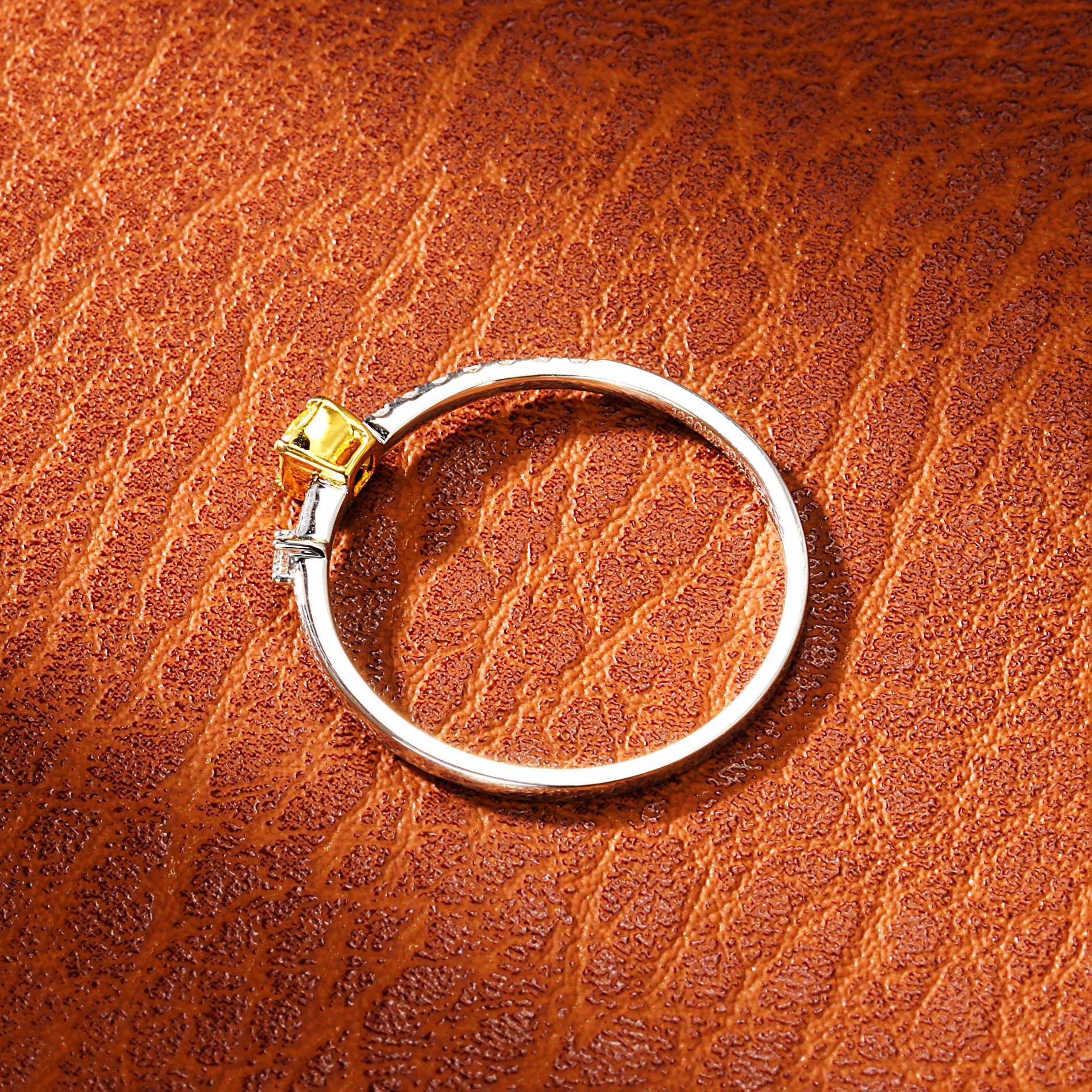 18K Yellow Gold Single Cushion-Cut Diamond Ring - Premium Jewelry - Yellow Diamond Ring