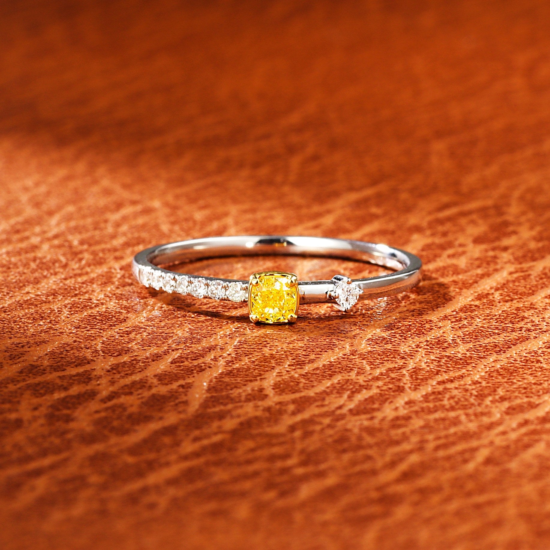 18K Yellow Gold Single Cushion-Cut Diamond Ring - Premium Jewelry - Yellow Diamond Ring