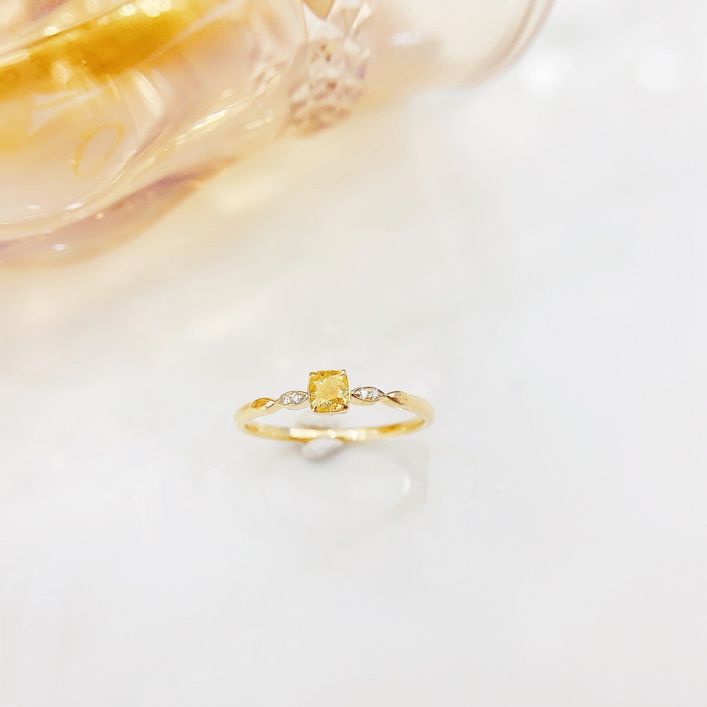 18K Yellow Gold Single Diamond Cushion-Cut Minimal Ring | Fine Jewelry - Yellow Diamond Ring