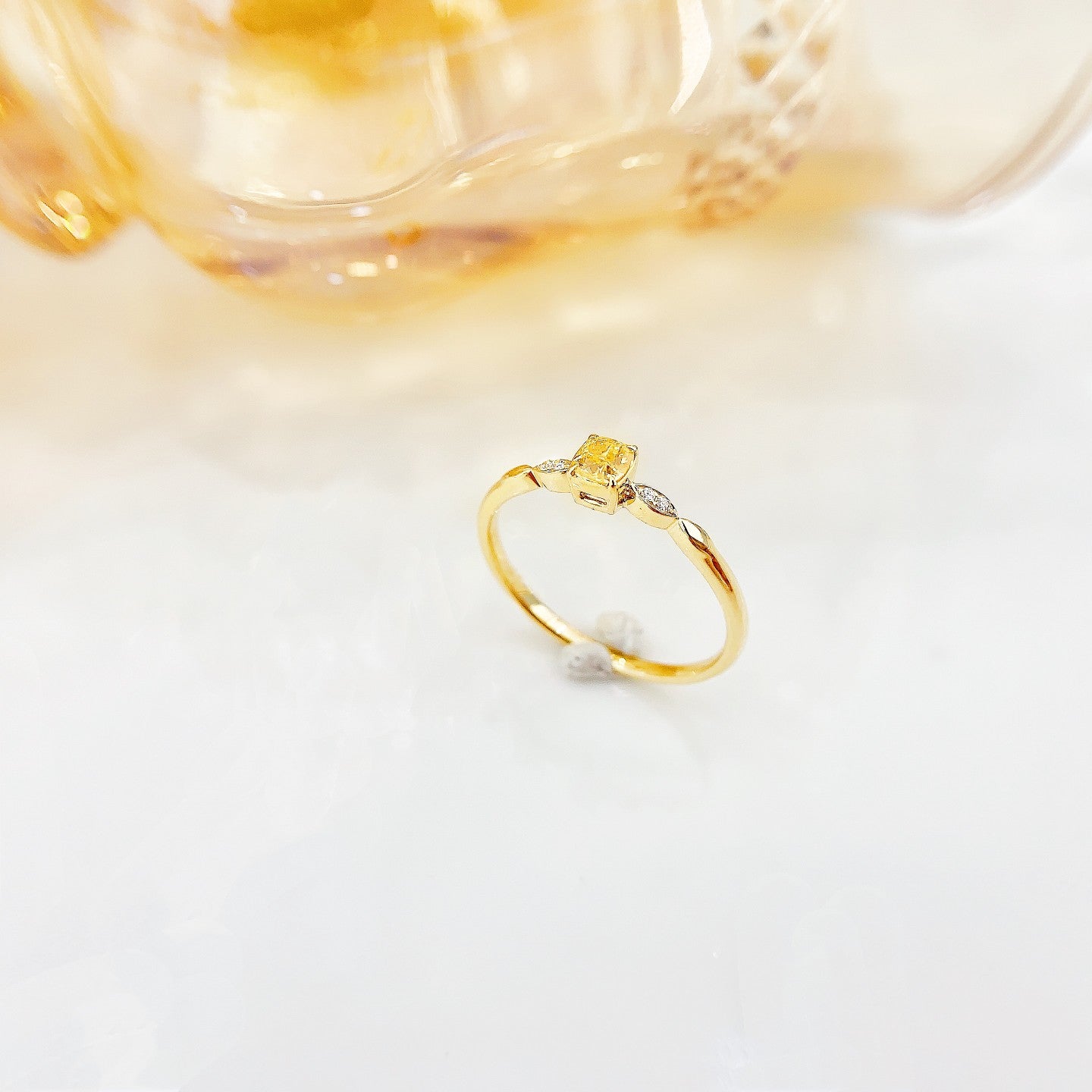 18K Yellow Gold Single Diamond Cushion-Cut Minimal Ring | Fine Jewelry - Yellow Diamond Ring