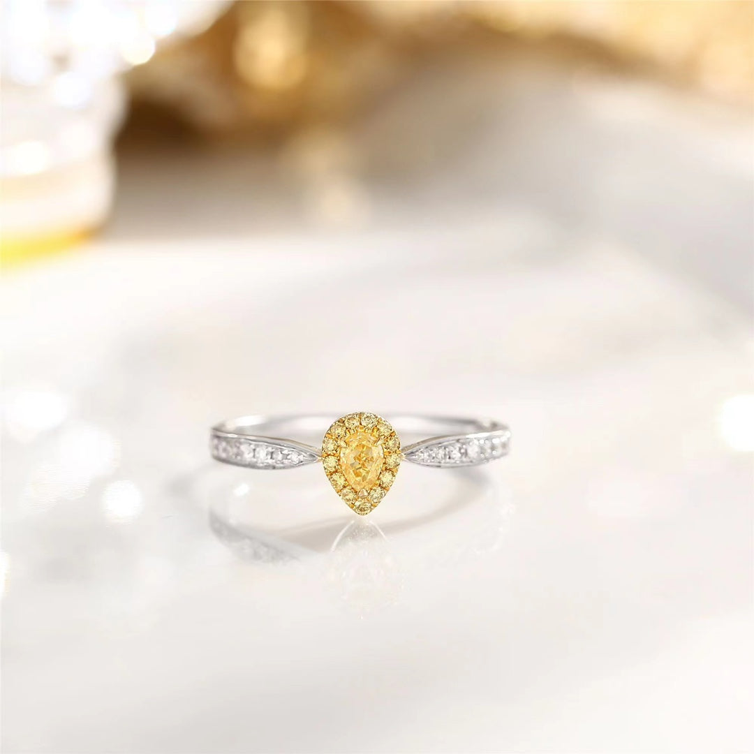 18K Yellow Gold Single Diamond Teardrop Ring - Exquisite Jewelry - Yellow Diamond Ring