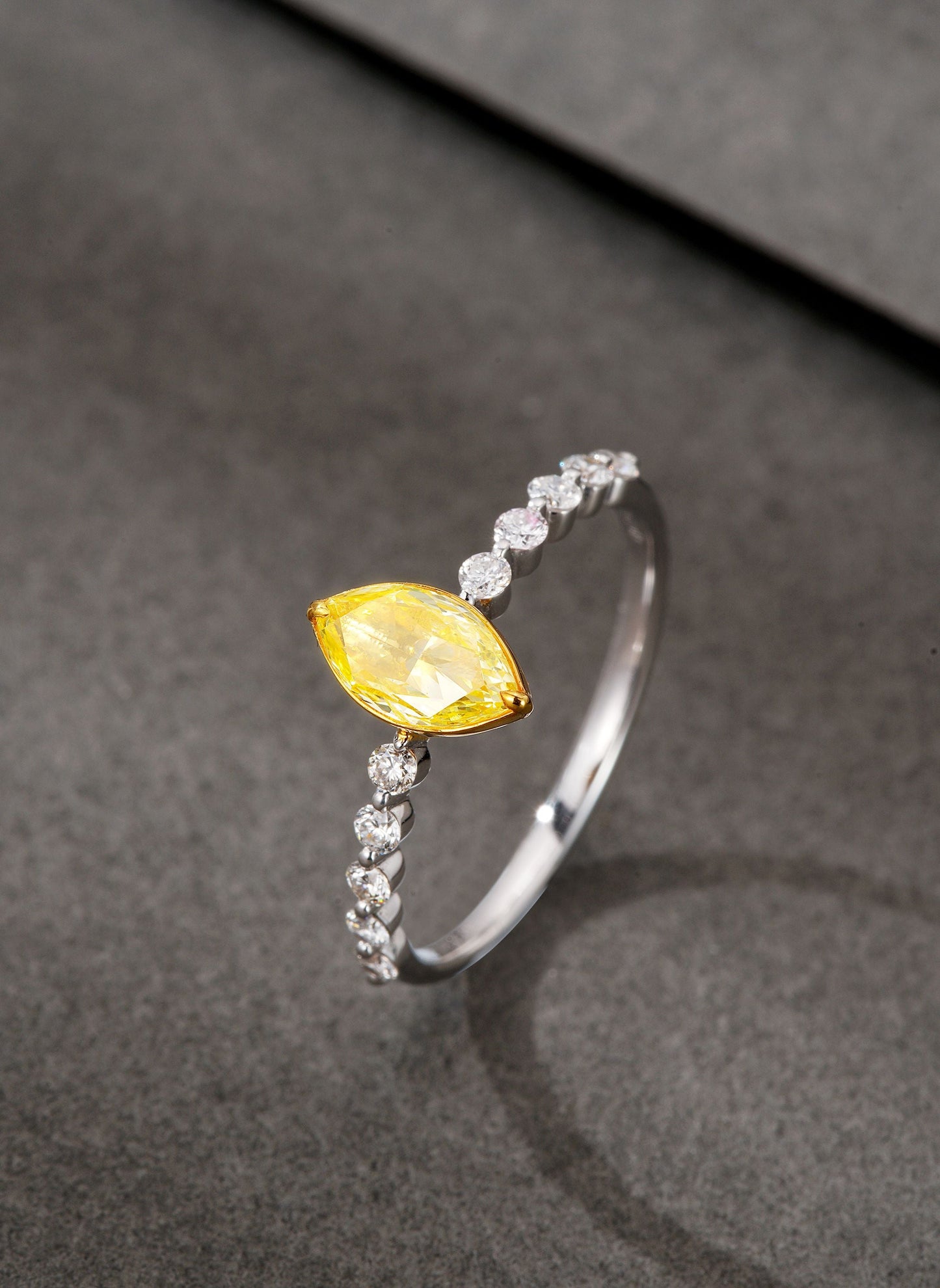 18K Yellow Gold Single Marquise Diamond Ring - Luxurious Jewelry - Yellow Diamond Ring