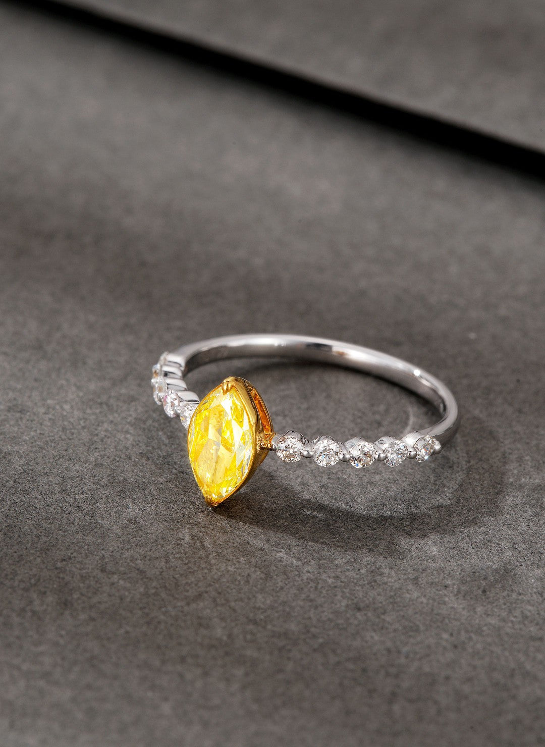 18K Yellow Gold Single Marquise Diamond Ring - Luxurious Jewelry - Yellow Diamond Ring