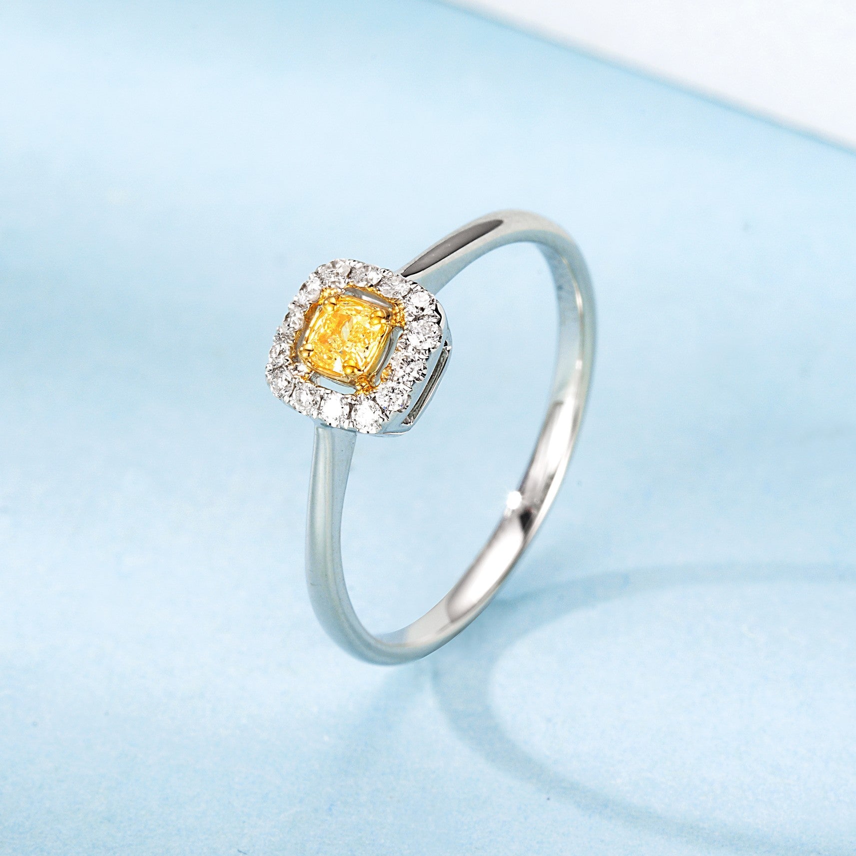 18K Yellow Gold Single Pillow-Shaped Diamond Ring - Premium Jewelry - Yellow Diamond Ring