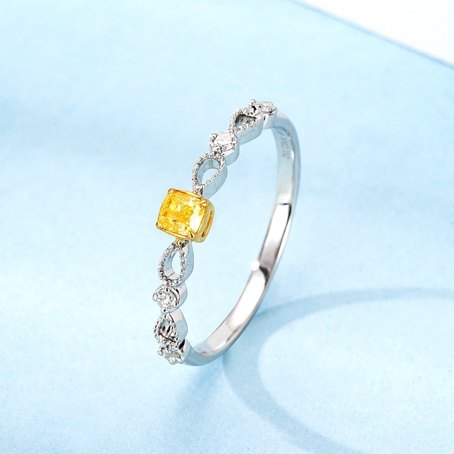 18K Yellow Gold Single Pillow-Shaped Diamond Ring - Premium Jewelry - Yellow Diamond Ring