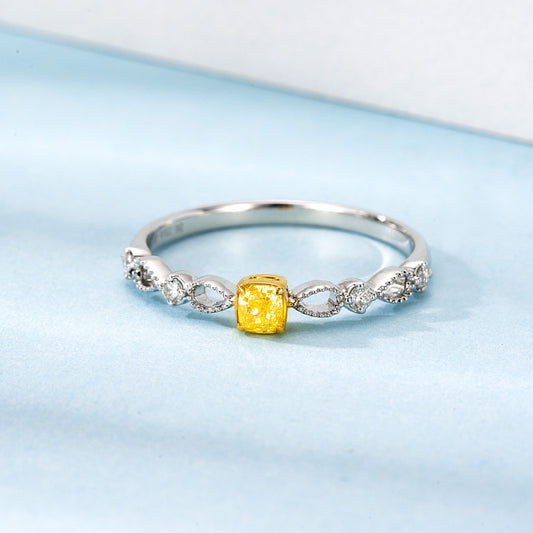 18K Yellow Gold Single Pillow-Shaped Diamond Ring - Premium Jewelry - Yellow Diamond Ring