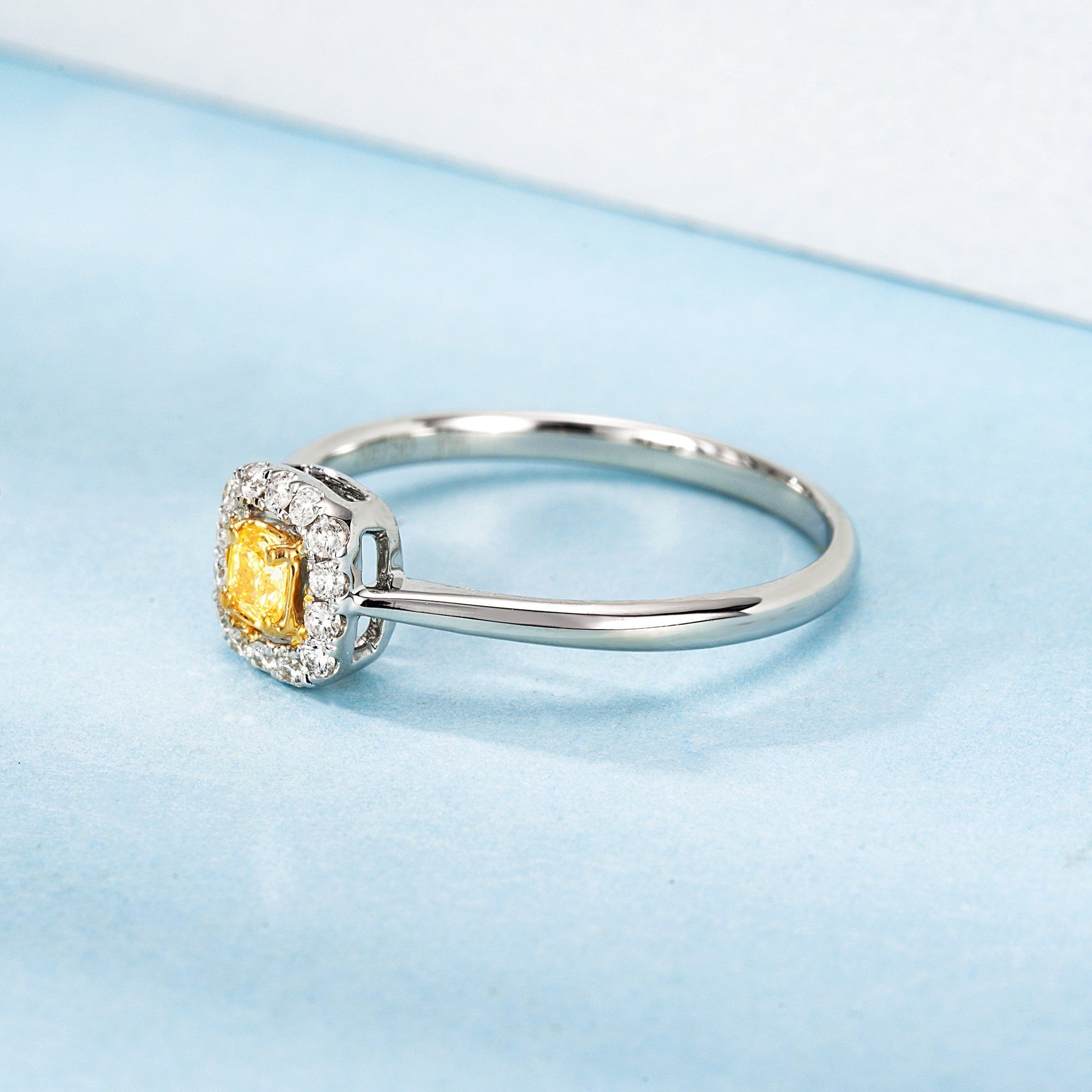 18K Yellow Gold Single Pillow-Shaped Diamond Ring - Premium Jewelry - Yellow Diamond Ring