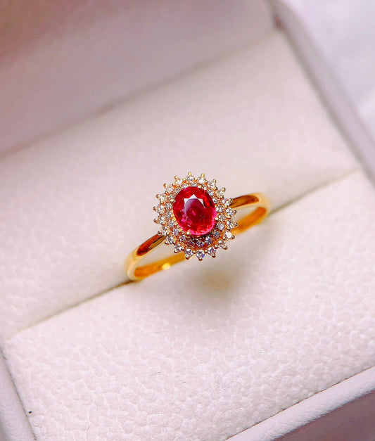 Timeless Elegance: Natural Ruby Ring with Pigeon Blood Red 18K Gold and Diamonds