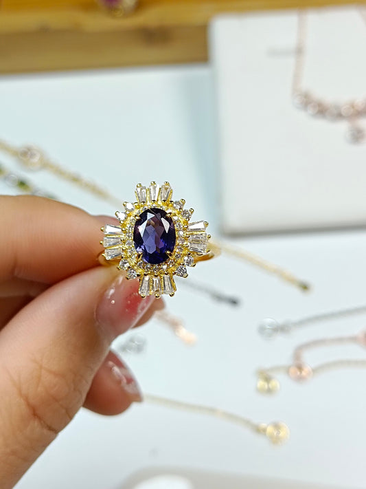 Elegante anello in iolite d'argento S925 con tonalità zaffiro - Gioielli puri