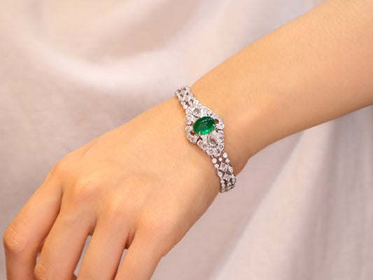 Vivid Green Emerald Bracelet with Diamond Accents - Luxury Jewelry