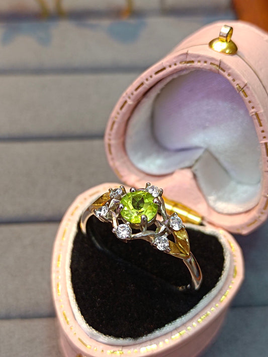 S925 Silver Embedded Peridot Two-Tone Ring - Minimalist Fashion Jewelry