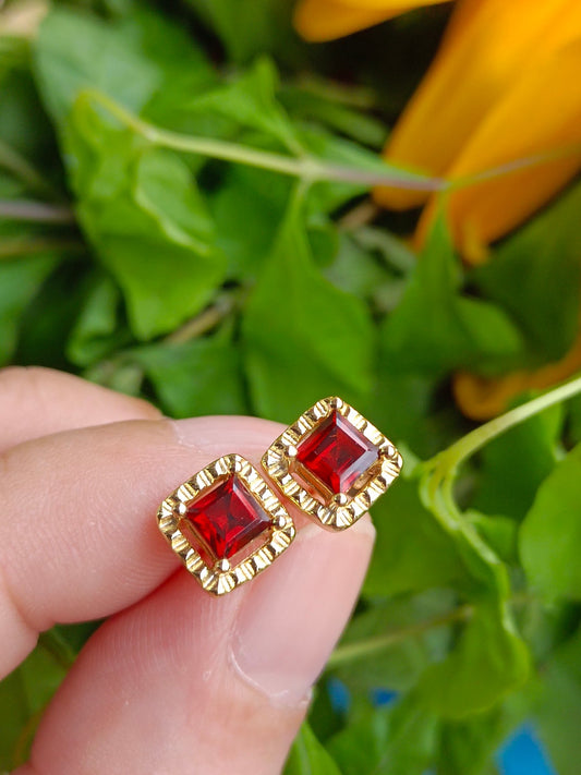 Elegant Garnet Princess Cut Stud Earrings - A Jewelry Must-Have