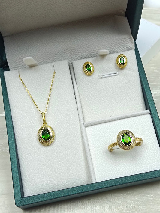 S925 Silver Exquisite Diopside Embedded Jewelry Set