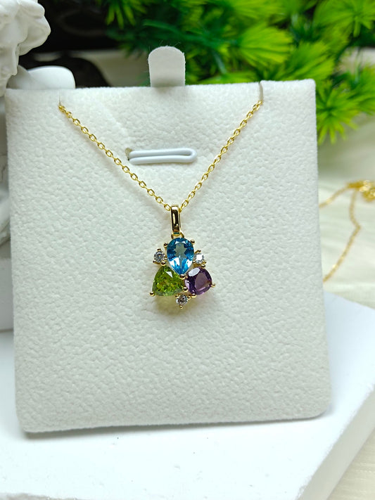 Barang Kemas Perak S925 Sterling Indah Dibenamkan dengan Amethyst, Topaz dan Peridot