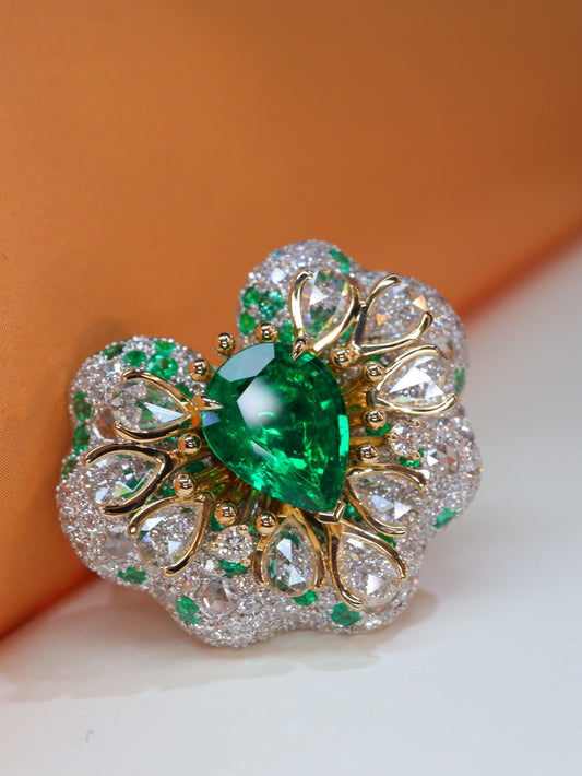 Emerald Ring Jewelry - Enchanting Floral Design, Top-Quality Craftsmanship