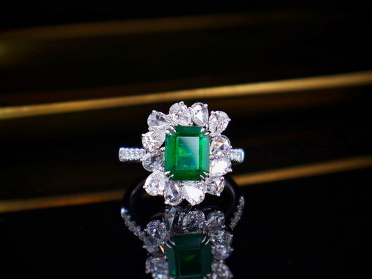 Emerald Jewelry - Verdant 1.95ct Watton Green Ring with Sparkling Rose-Cut Diamonds