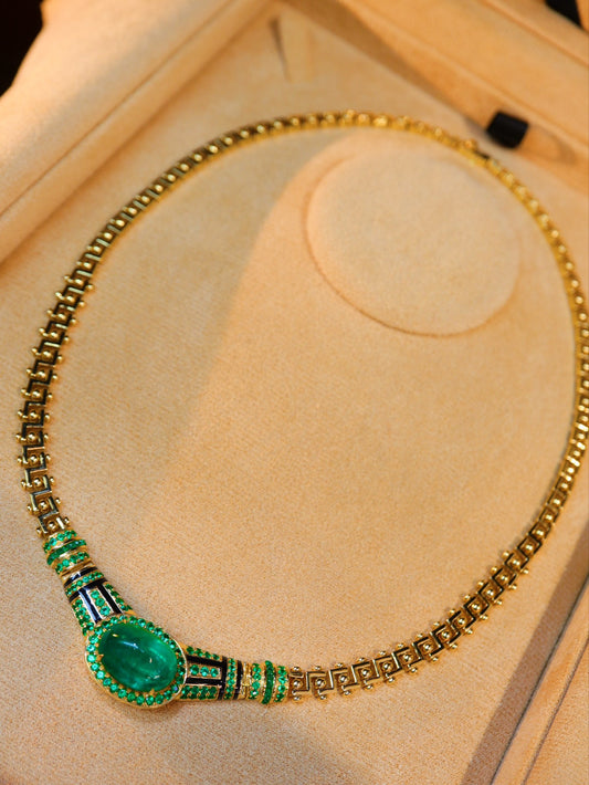 Vintage Modern Retro Design Emerald Necklace - A Jewelry Gem