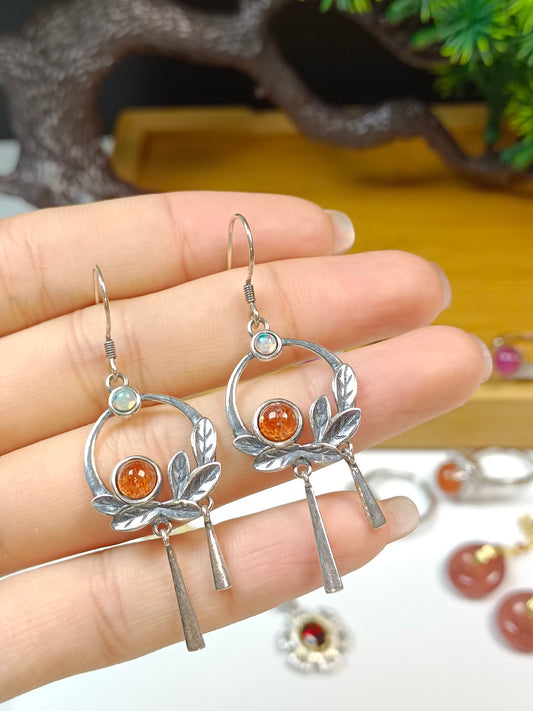 Elegant Vintage S925 Silver Embedded Golden Sun Jewelry Earrings