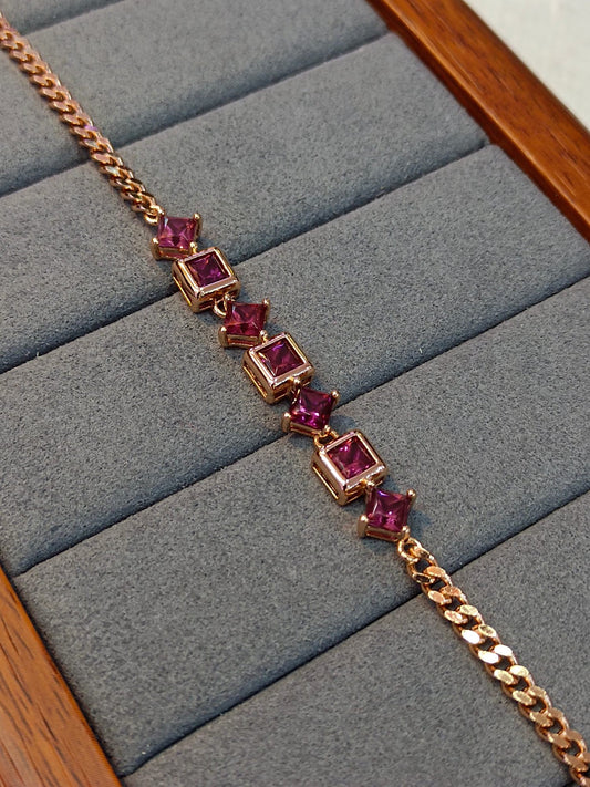 S925 Silver Princess-Cut Purple Garnet Jewelry Bracelet