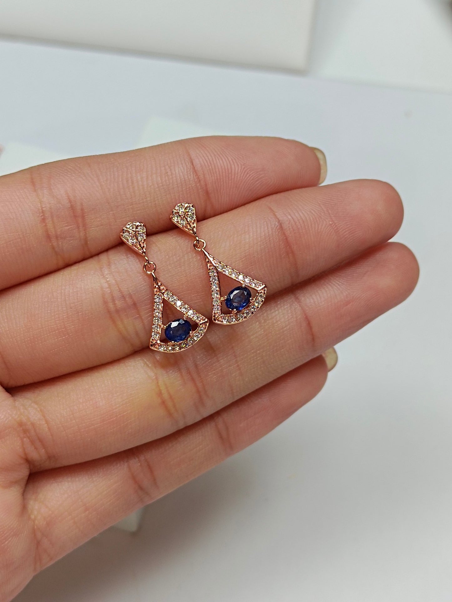 S925 Silver Fan-Shaped Sapphire Embedded Earrings - Elegant Jewelry