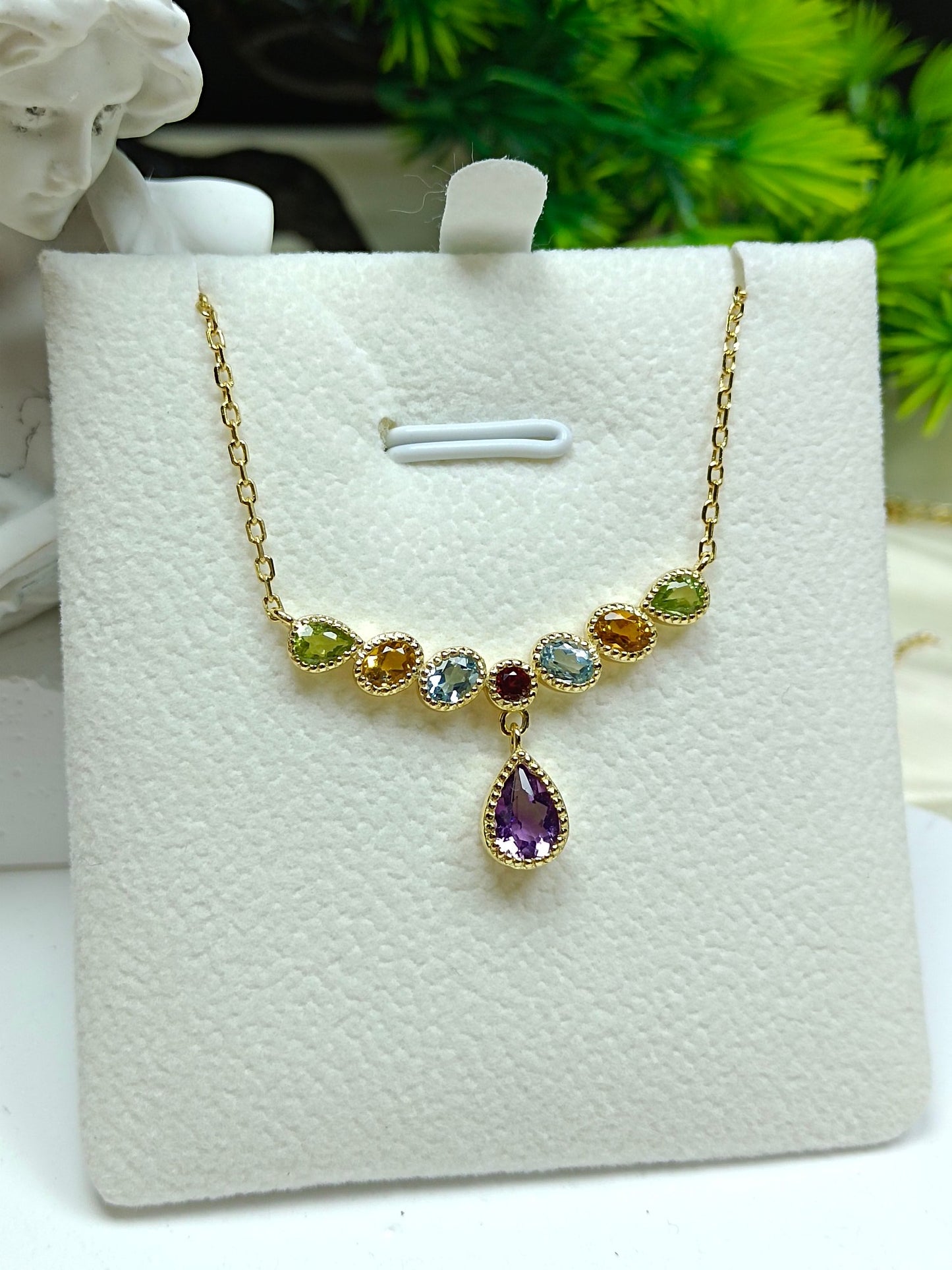 Prachtige S925 Sterling Zilver Amethist Drop Multi-Gem Sieraden Ketting