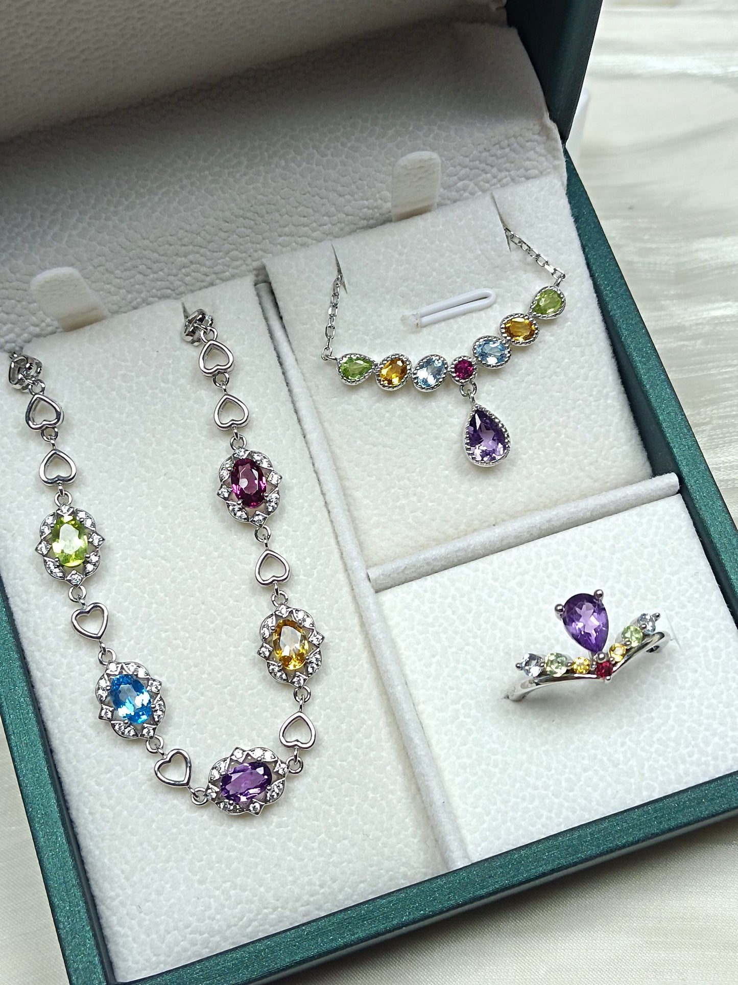 S925 Silver Exquisite Amethyst & Crystal Multi-Treasure Jewelry Set