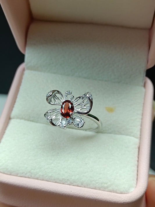 Natural Garnet Butterfly Ring - Unique Jewelry Piece