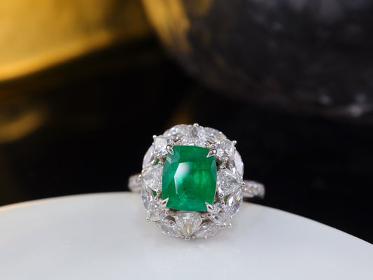 Emerald Ring - Afghan Panjshir 2.85ct with Diamond Accent | Premium Jewelry