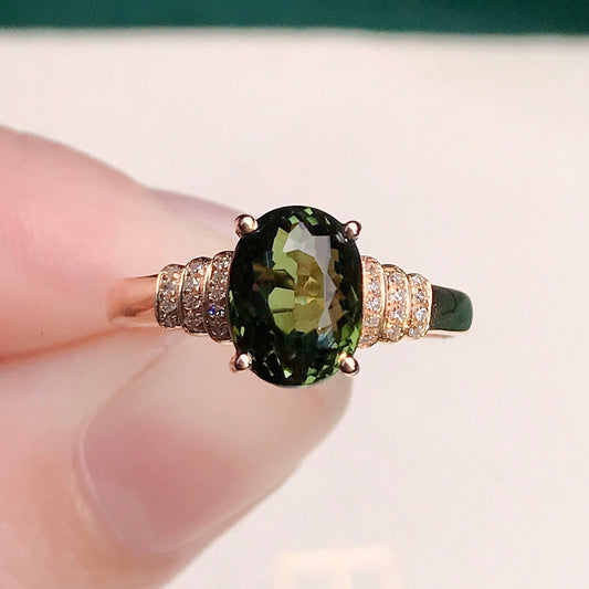 18K Gold Bi-Color Tourmaline Ring with Diamonds - Exquisite Jewelry