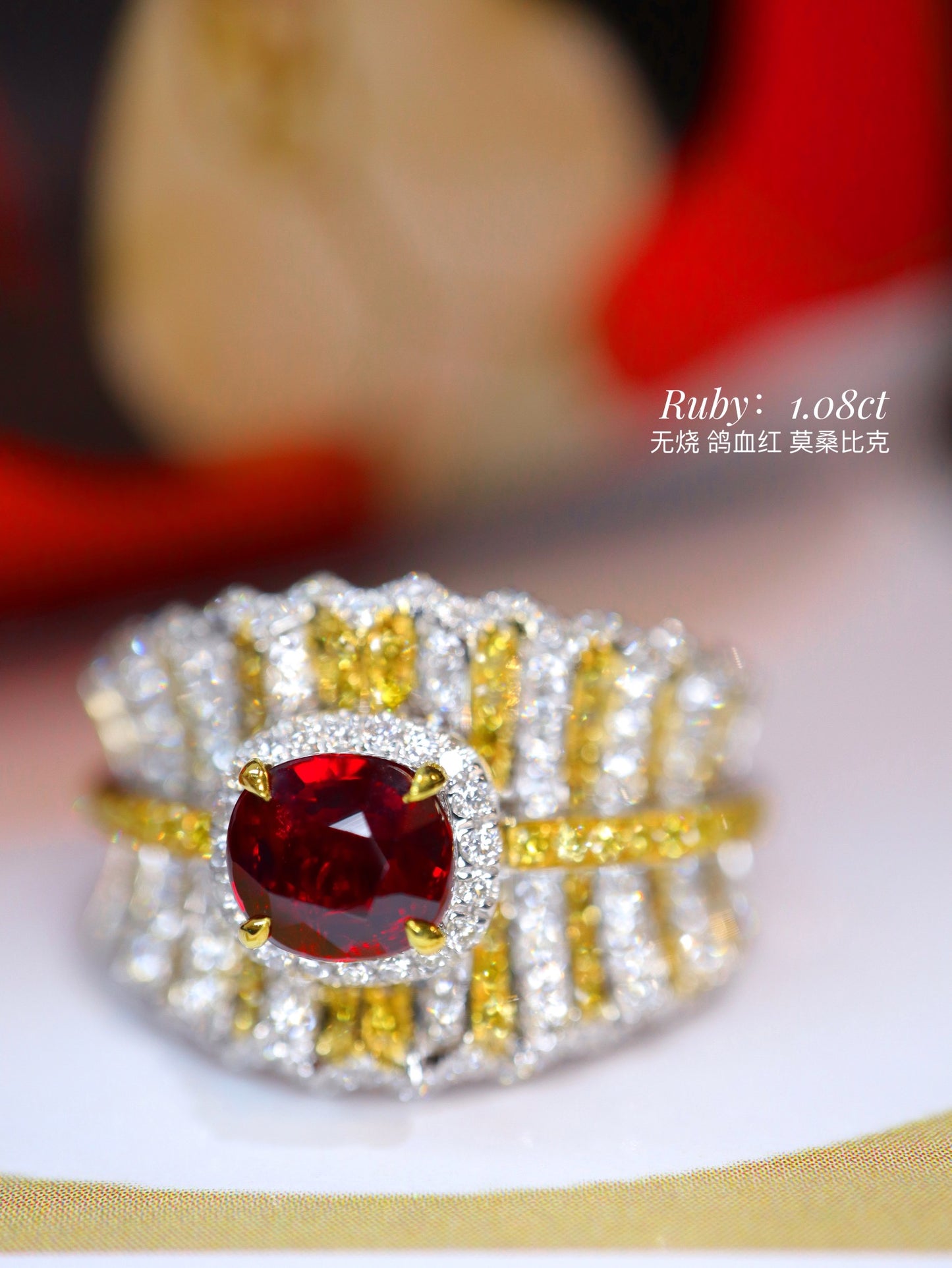 Anillo de rubí de sangre de paloma de 1,08 quilates en estilo inspirado en Buccellati – Joyería de lujo