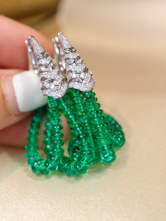 Premium Custom High-Crystal Jewelry: Emerald Bead Earrings