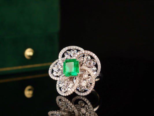 Emerald Ring with Floral Design - Premium Jewelry Piece