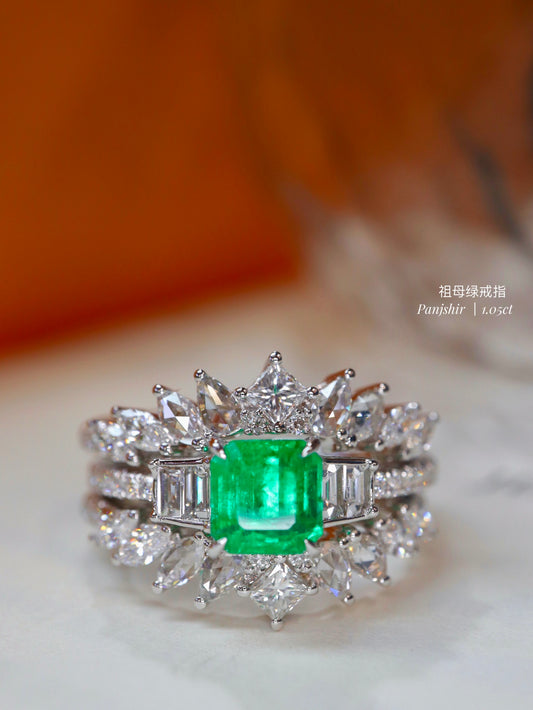 Panjshir Emerald Ring - Detachable Stackable Jewelry with Radiant Sparkle