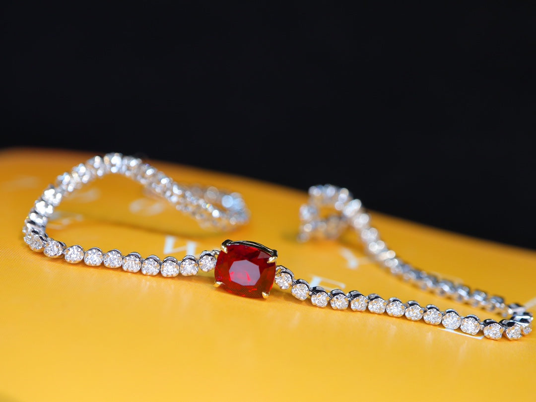 Pigeon's Blood Red Ruby Fully Diamond-Embedded Bracelet - Premium Jewelry