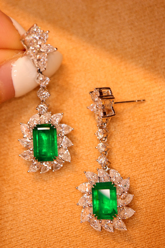 Majestic Lady Style Jewelry: Zambian Emerald Earrings with Top-Grade Walton Green