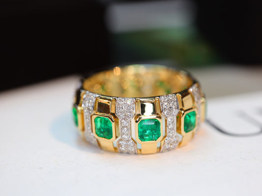 Vintage-Inspired Emerald Ring Set with Guild Certificate