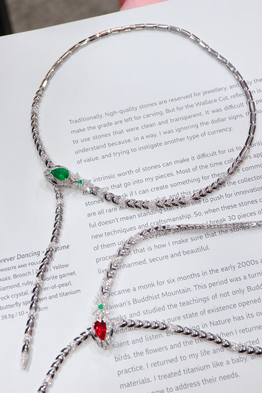 Emerald Jewelry: Serpent Design Emerald Necklace with Adjustable Wear