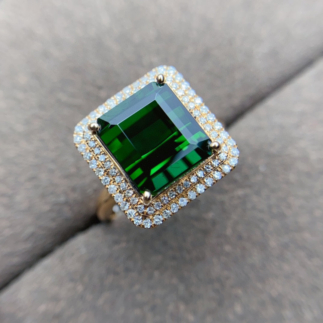 Prachtige grote chroomgroene toermalijnring - sieraden voor elegantie