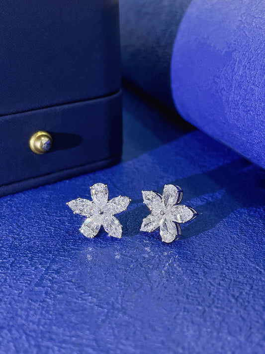 18K Diamond Cultured Marquise & Pear-Shaped Flower Stud Earrings