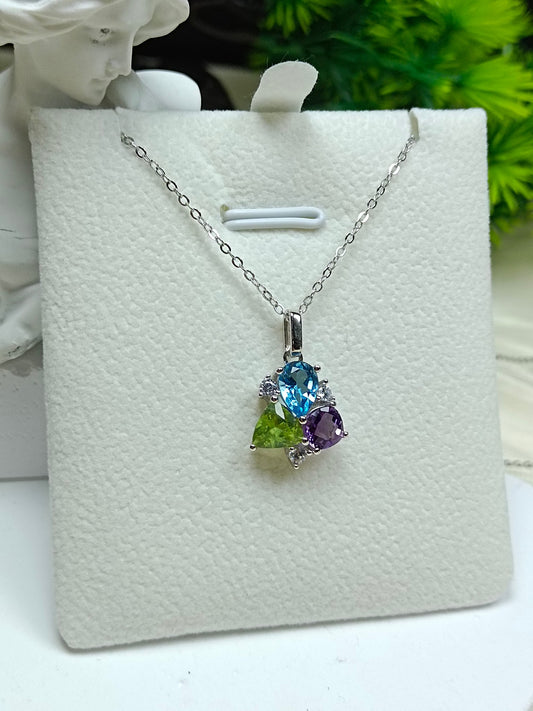 Barang Kemas S925 Sterling Silver dengan Amethyst, Topaz dan Peridot Inlay