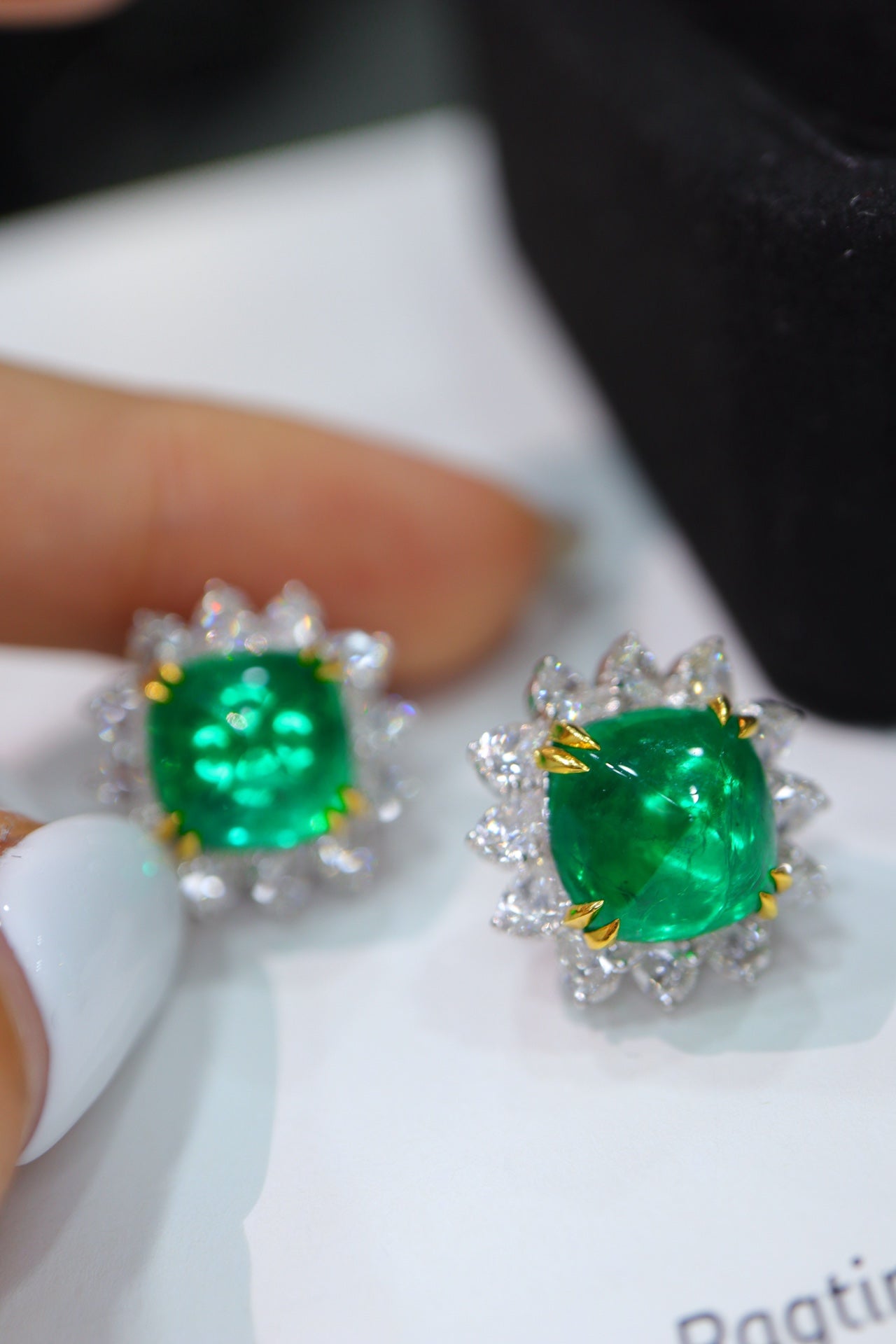 Emerald Green Sugarloaf Stud Earrings - Luxurious Jewelry Piece