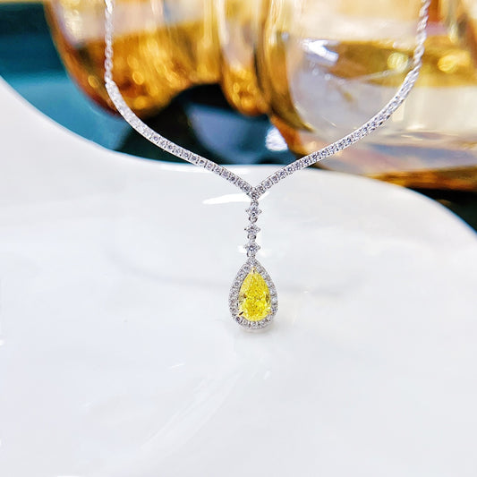 18K Cultured Yellow Diamond Teardrop V-Shape Pendant - Luxurious Jewelry