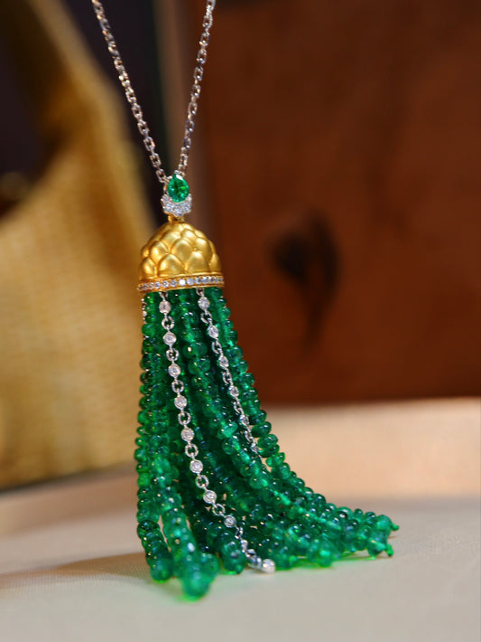 Elegant Emerald Beaded Abacus Pendant Necklace in Jewelry Collection