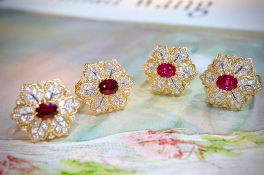 Winter Elegance: Pigeon's Blood Ruby & Diamond Ear Clips Jewelry