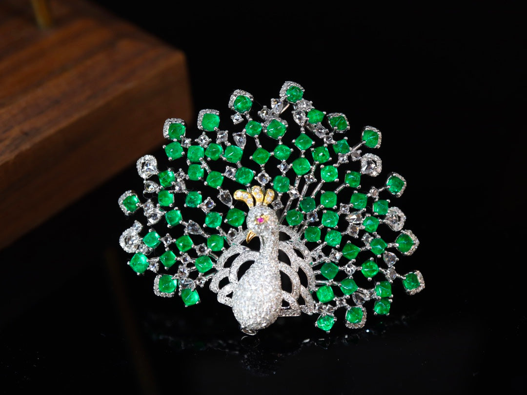 Emerald Green Peacock Brooch/Pendant - A Two-in-One Jewelry Marvel