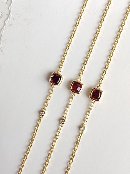 Natural Princess-Cut Garnet Bracelet - Unique Jewelry Design