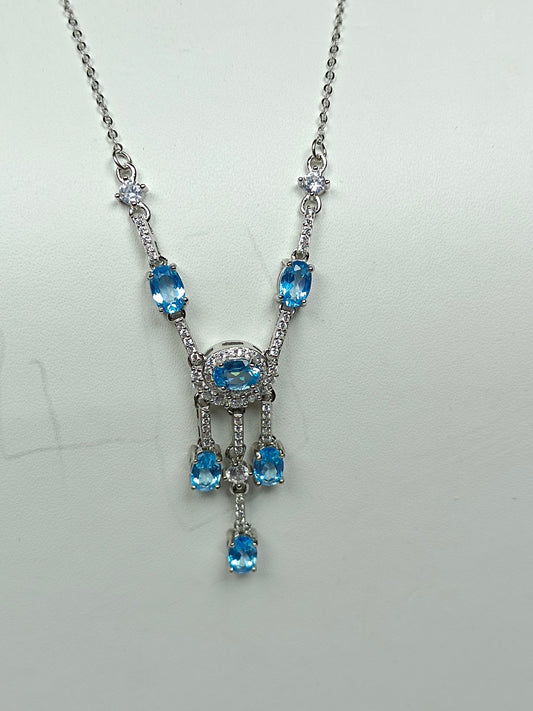 Luxurious S925 Silver Embedded Topaz Necklace - Elegant Jewelry