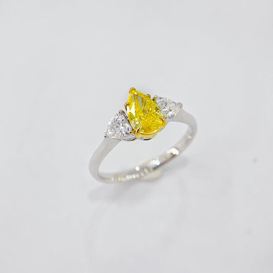 18K Cultured Yellow Diamond Double Heart Pendant Ring - Jewelry Delight