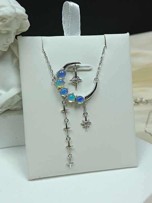 S925 Sterling Silver Opal Star & Moon Jewelry Set with 18K Technology