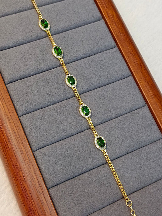 Elegant S925 Sterling Silver and Diopside Jewelry Bracelet